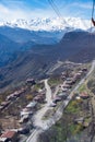Aerial View of Roads, Snowy Mountains and Villages at Wings of Tatev, Armenia